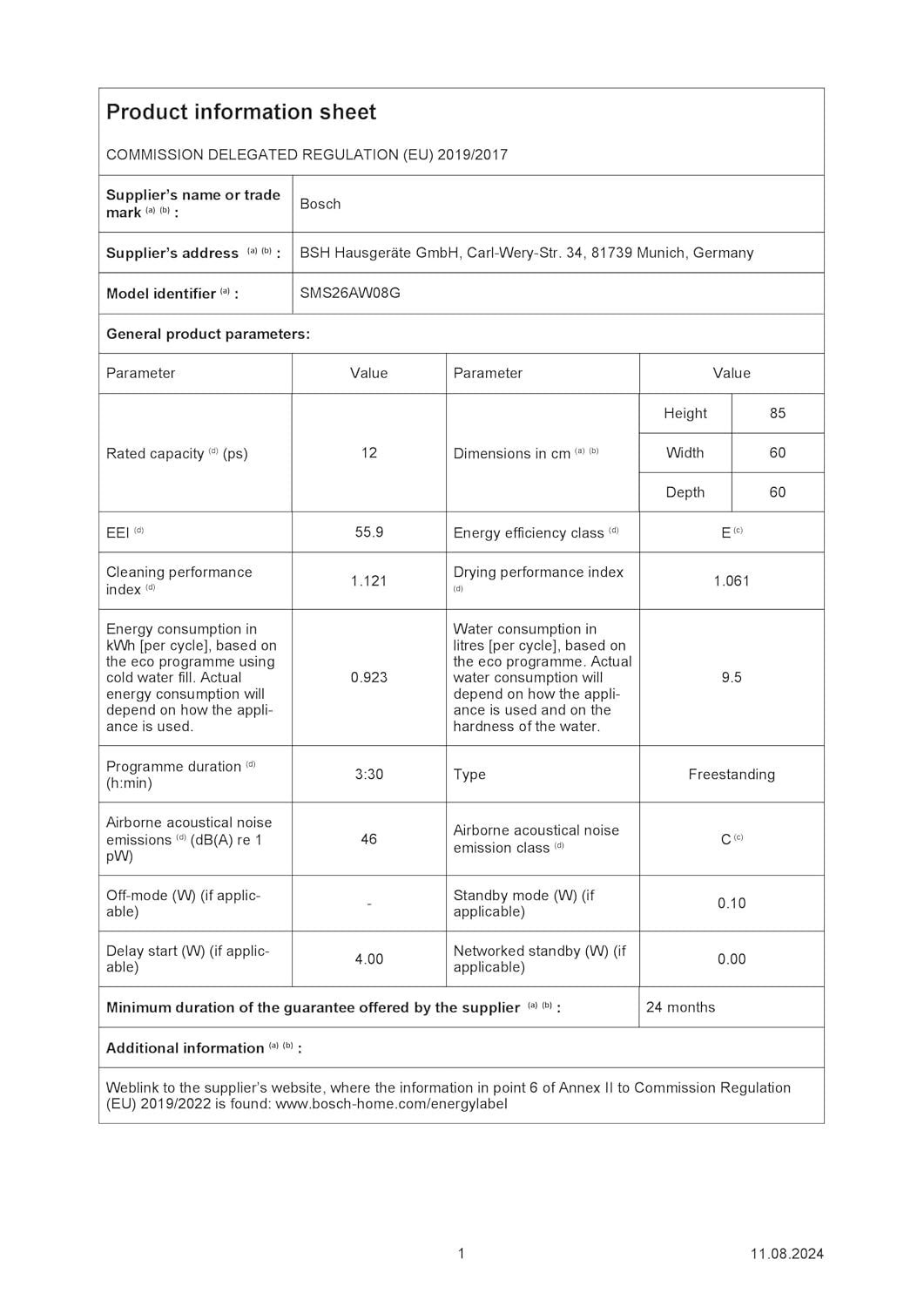 Bosch SMS26AW08G 60cm Freestanding Dishwasher – 12 Place Settings, 46 dB, White – view 6