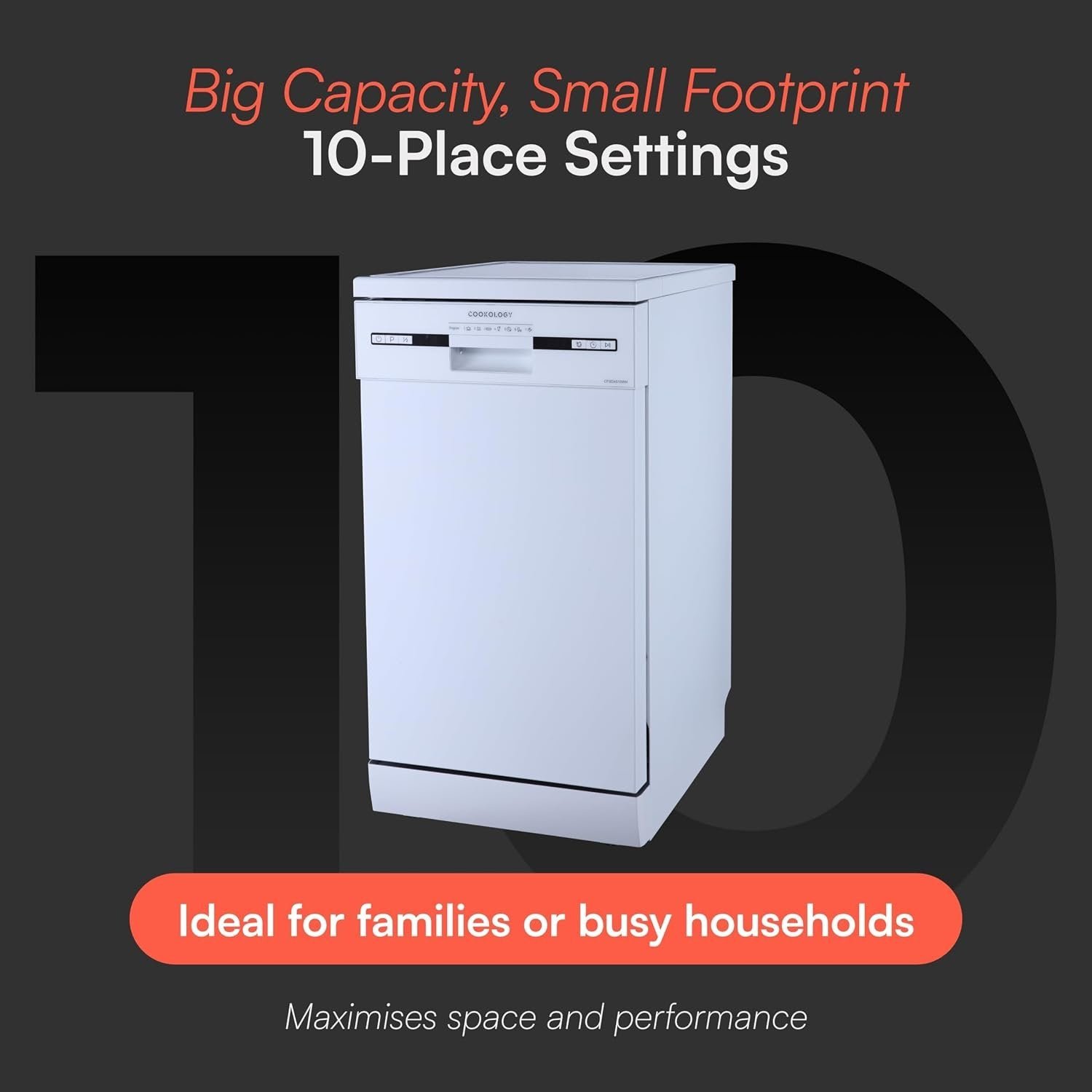 Cookology 45cm Slimline Dishwasher – 10 Place Settings, 6 Programmes, LED Display, White – view 5