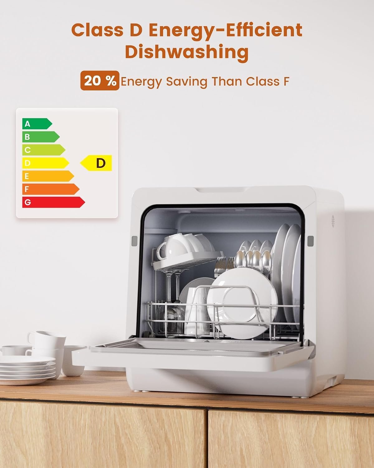 HAVA Countertop Dishwasher with Water Softener – 5L Tank, 8 Programmes, White – view 2