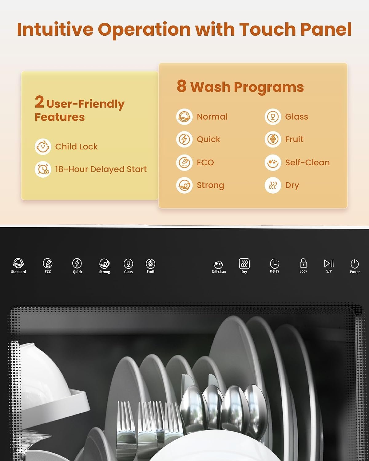 HAVA Countertop Dishwasher with Water Softener – 5L Tank, 8 Programmes, White – view 4