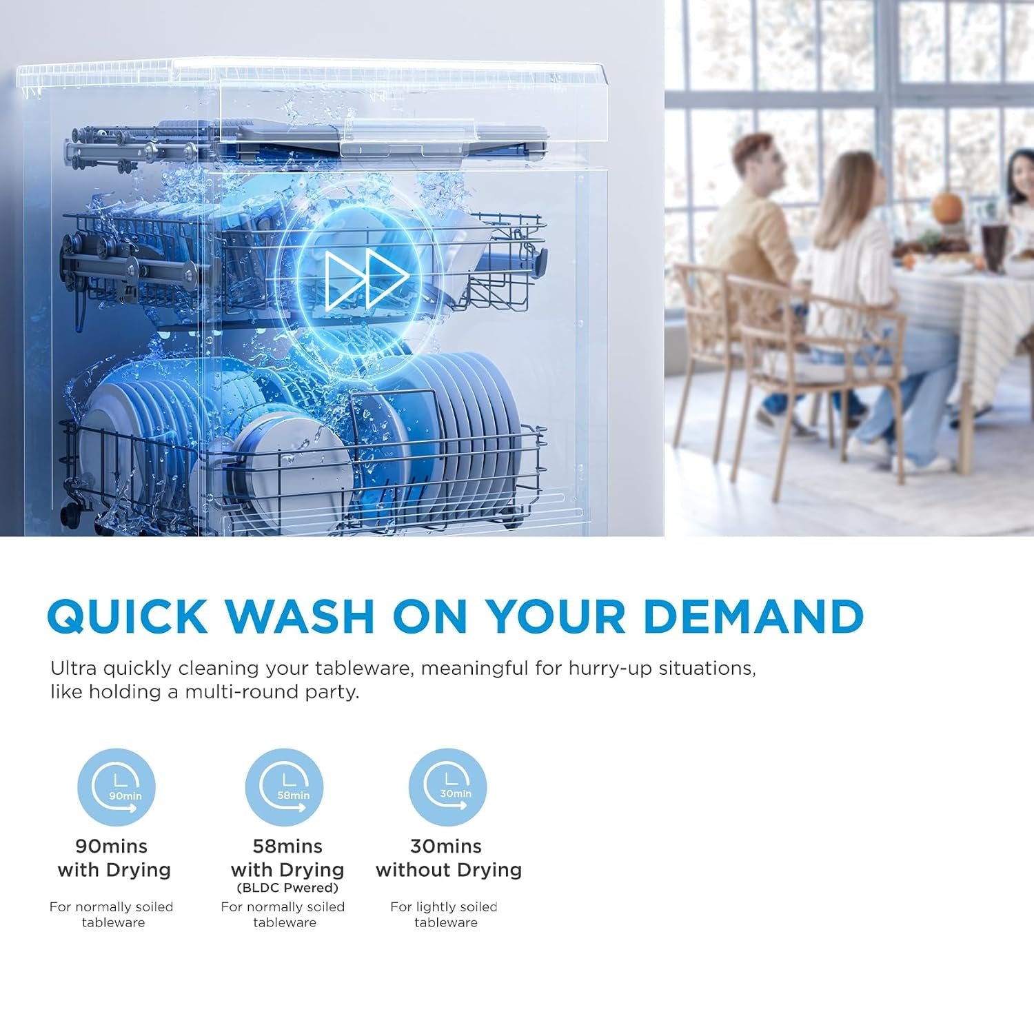 Midea 45cm Smart Freestanding Dishwasher – 10 Place Settings, Wi-Fi, 9 Programmes, Stainless Steel – view 3