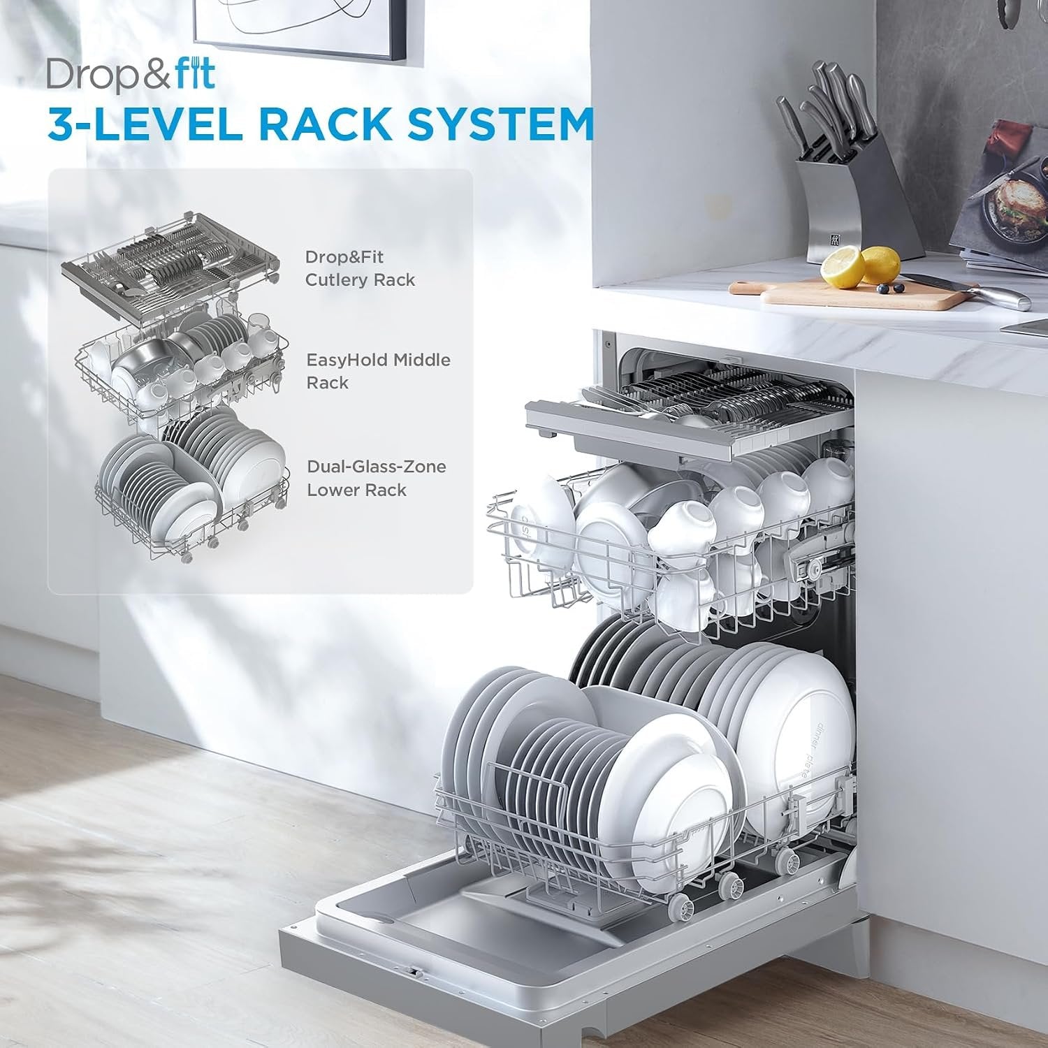 Midea 45cm Smart Freestanding Dishwasher – 10 Place Settings, Wi-Fi, 9 Programmes, Stainless Steel – view 8