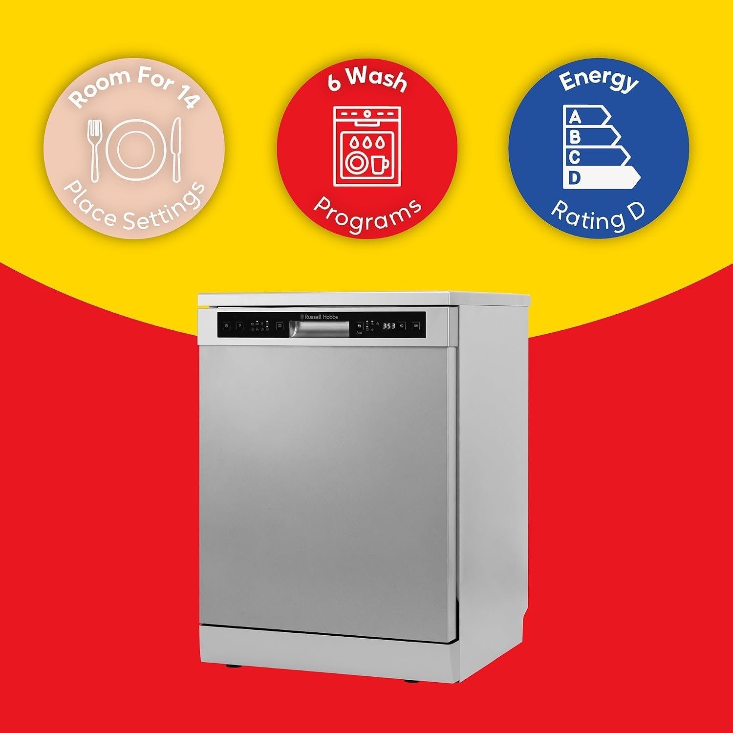 Russell Hobbs 60cm Freestanding Dishwasher – 14 Place Settings, Auto Door Open, Stainless Steel – view 10