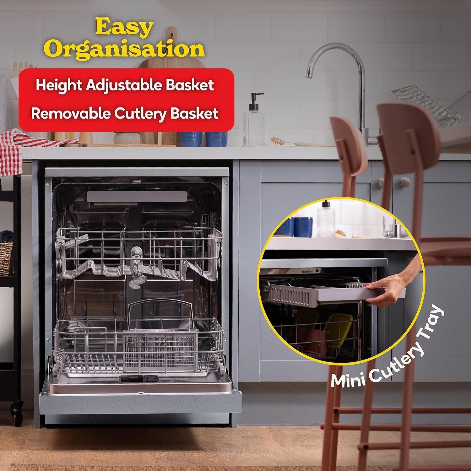 Russell Hobbs 60cm Freestanding Dishwasher – 14 Place Settings, Auto Door Open, Stainless Steel – view 4